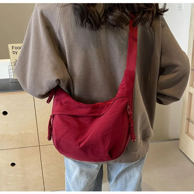Women's Fashion Plain Color Nylon Crossbody Bag