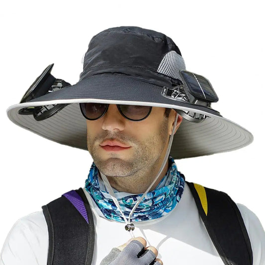 Wide Brim Solar Fan Outdoor Fishing Hat-Solar & USB Charging