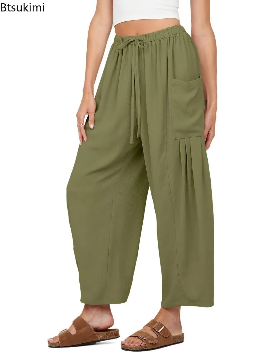 Women's Linen Wide Leg Pants with Pockets