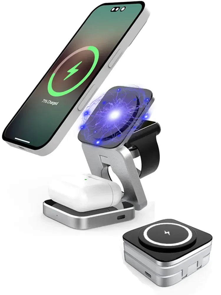 3 in 1 Wireless Charger Stand Magnetic Folding Stand for Apple iPhones Headphones Watch