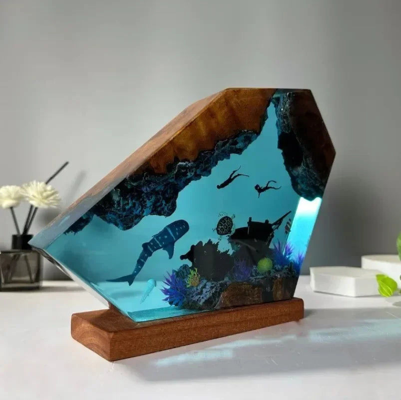 Great White Shark and Turtle Resin Night Light
