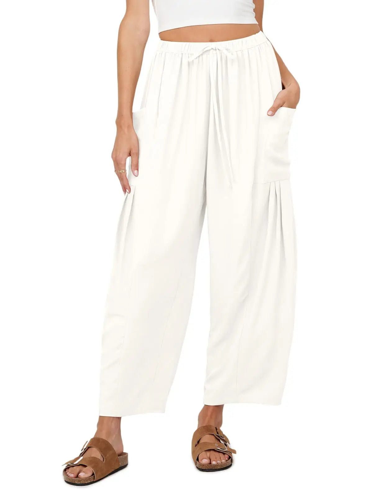 Women's Linen Wide Leg Pants with Pockets