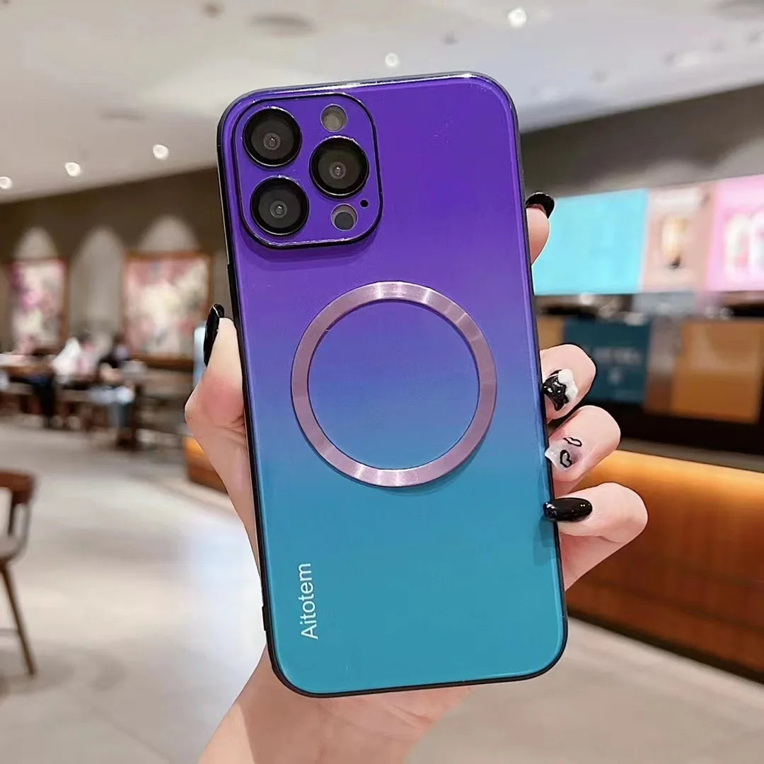 Gradient Magnetic Glass Protective Case For iPhone