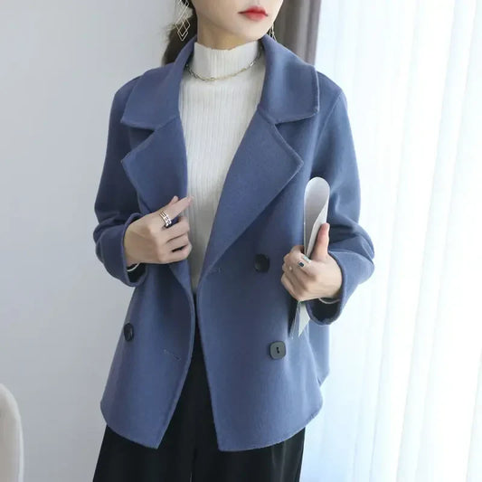 Women's Lapel Button Patchwork Sleeve Casual Coat with Two Pockets on the Sides