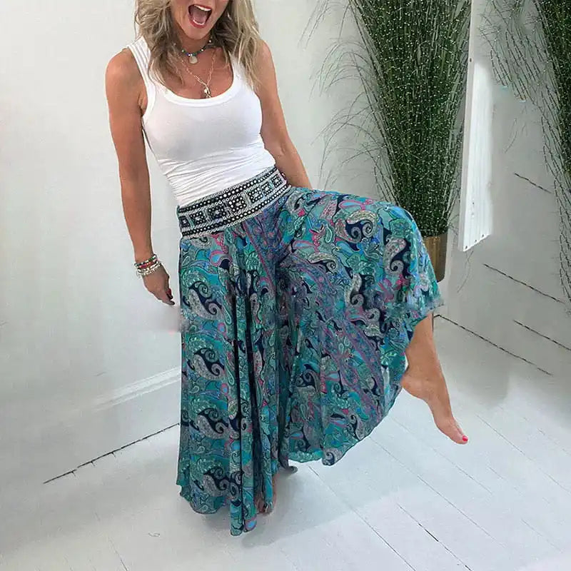 Printed casual wide-legged pants
