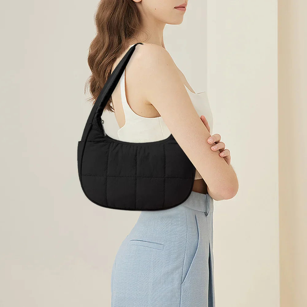 Small Puffer Crescent Shoulder Bag for Women