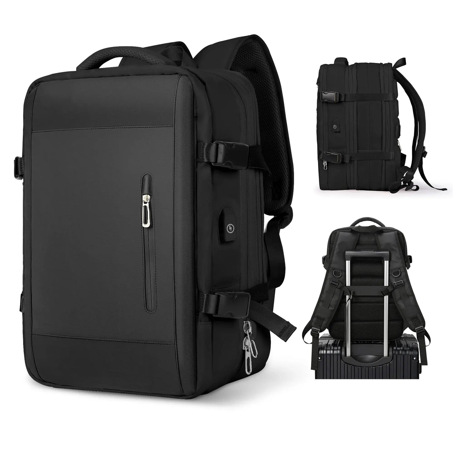 Grey Leather Waterproof Anti-Theft Business Backpack - Large Travel & Hiking Carry-On for Men