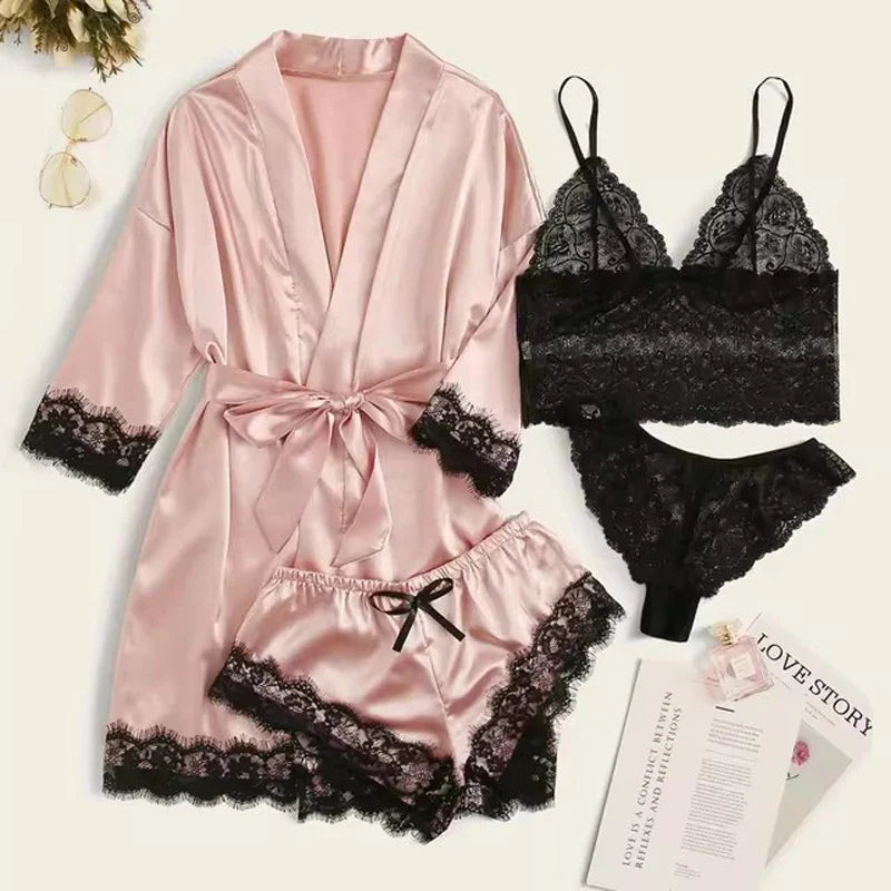 Valentine's Day 4 sets of lace satin sling pajamas set