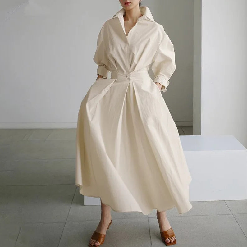Women's Plain Lapel Shirt Wrap Dress