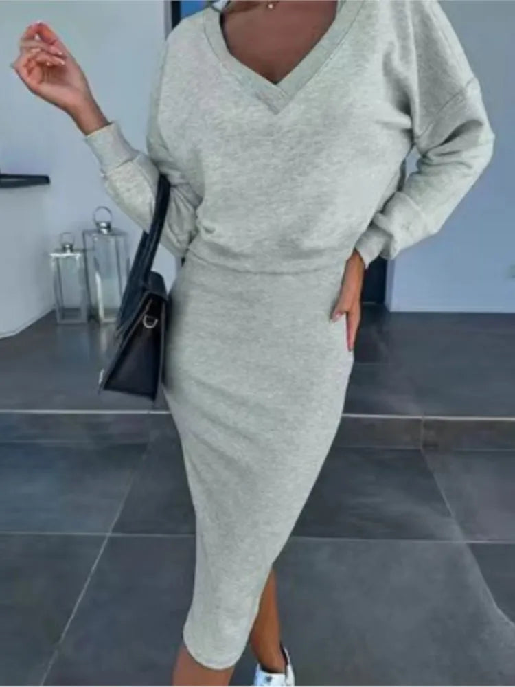 Vest Dress and V-Neck Sweatshirt Set