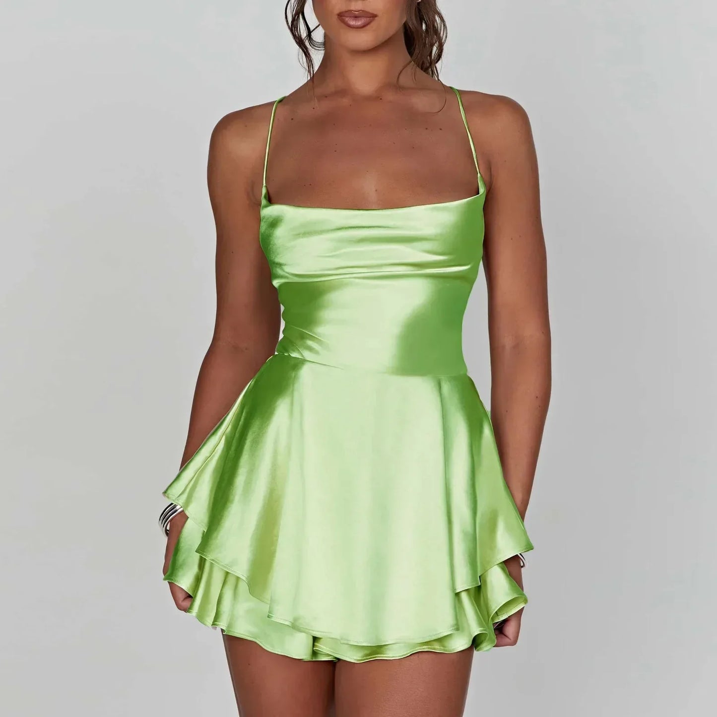 2024 new model Backless solid color suspender dress