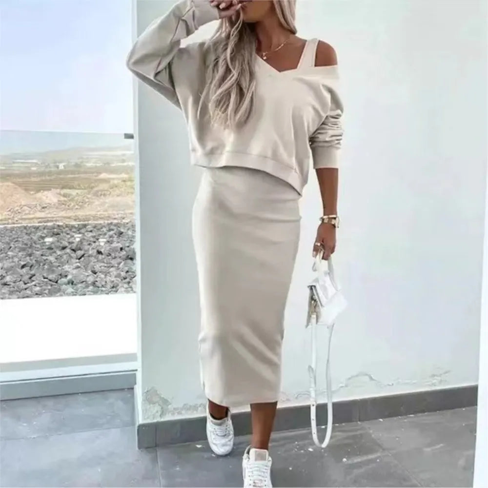 Vest Dress and V-Neck Sweatshirt Set