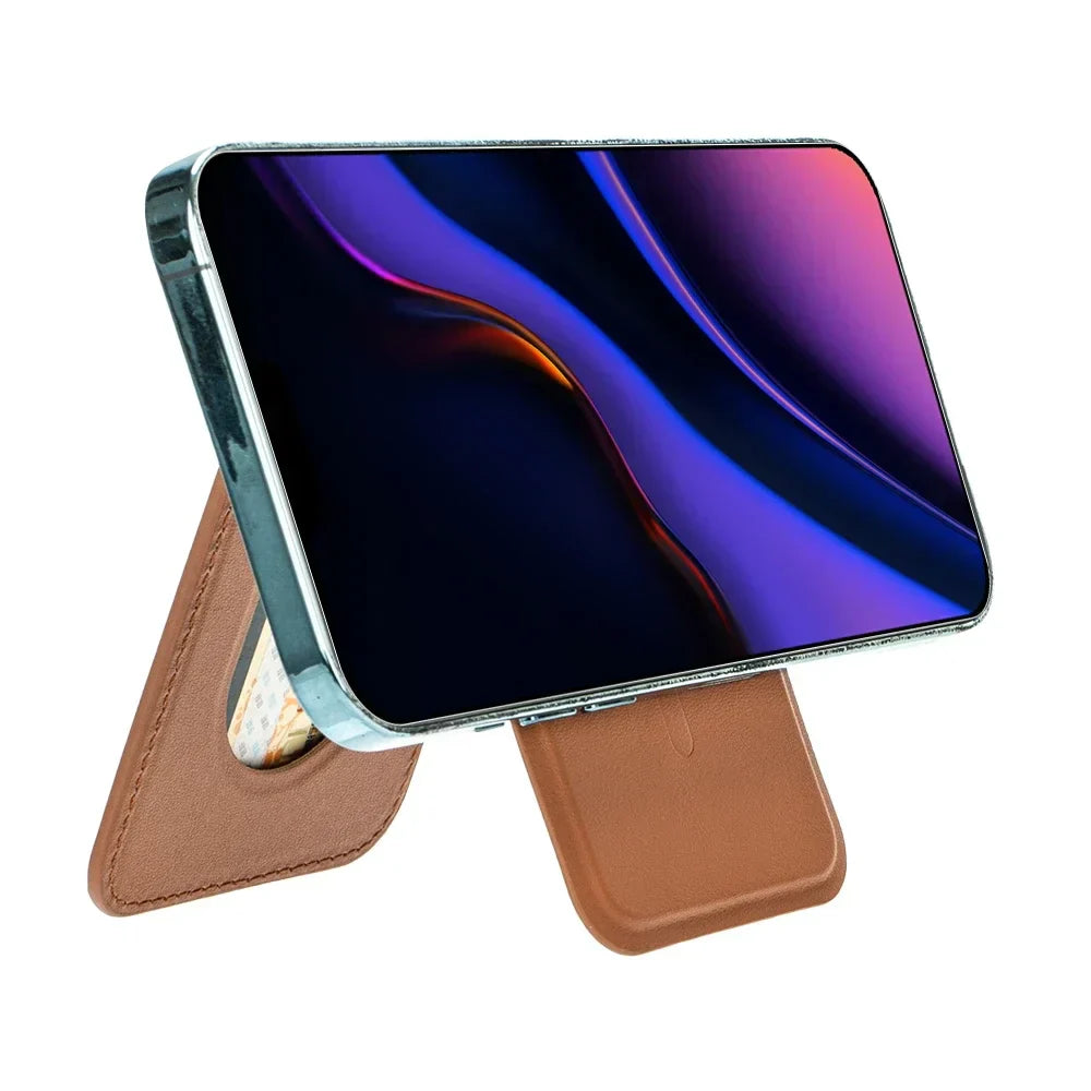 Vegan-Leather Magnetic Wallet Stand