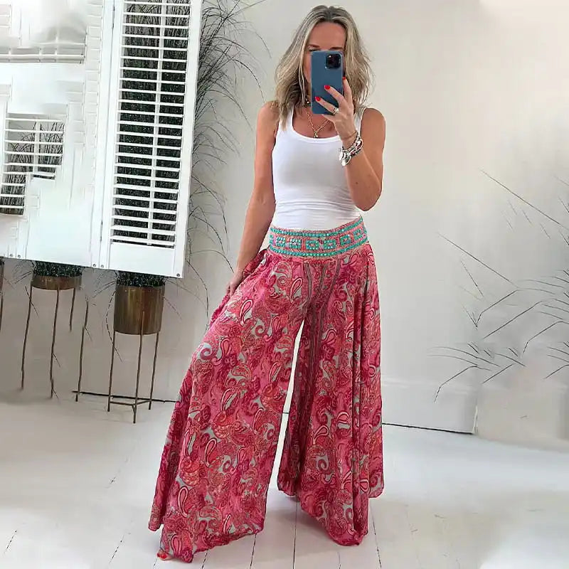Printed casual wide-legged pants