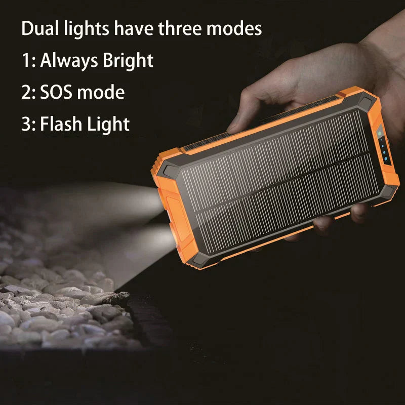 Wireless Charger Solar Power Bank Built-in Cables Waterproof/Shockproof