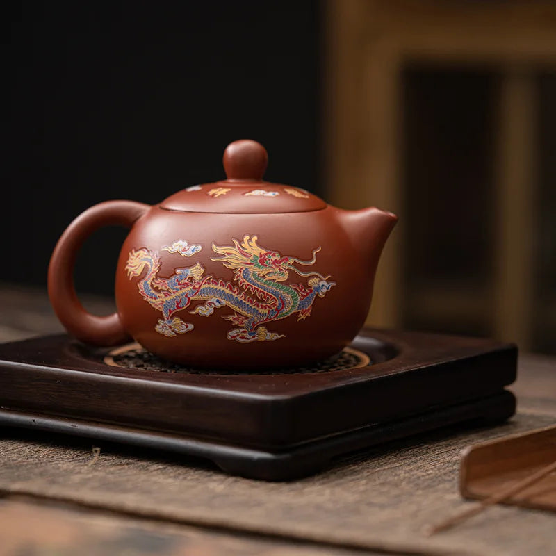 Dragon and Phoenix Purple Clay Teapot