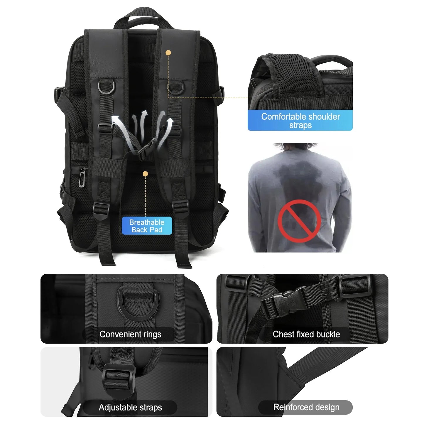 Grey Leather Waterproof Anti-Theft Business Backpack - Large Travel & Hiking Carry-On for Men