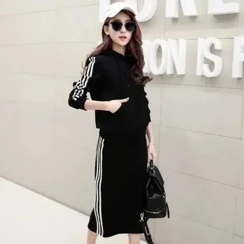 Stand collar jacket + high waist skirt sports suit