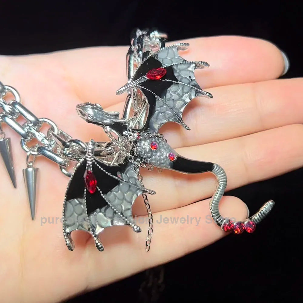 Imprisoned flying dragon necklace