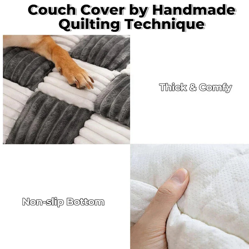 Cream Square Plaid Cozy Dog Mat Furniture Protector Cover