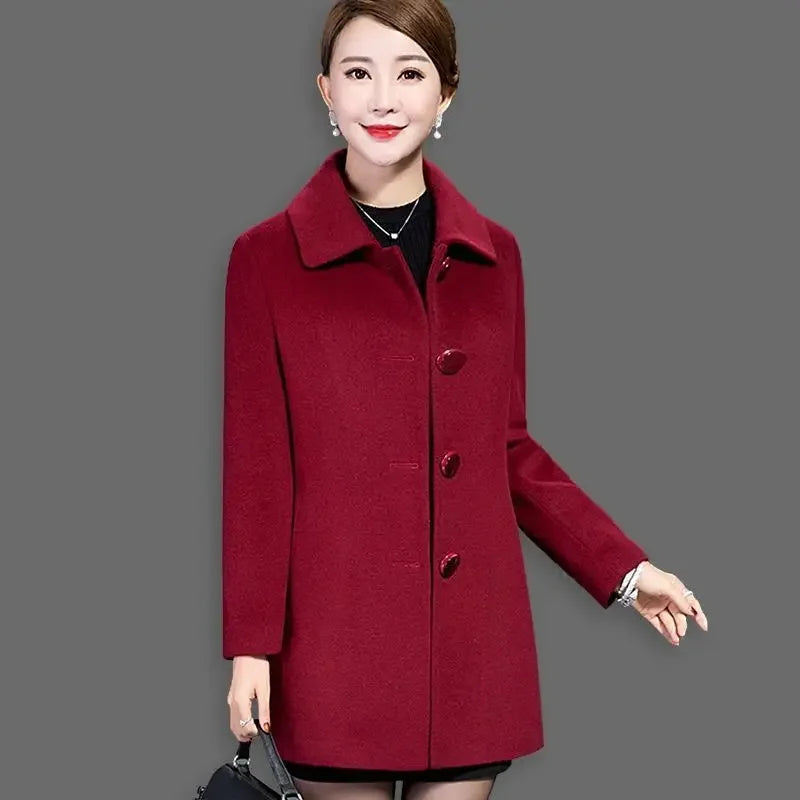 Women's Lapel Button Patchwork Sleeve Casual Coat with Two Pockets on the Sides