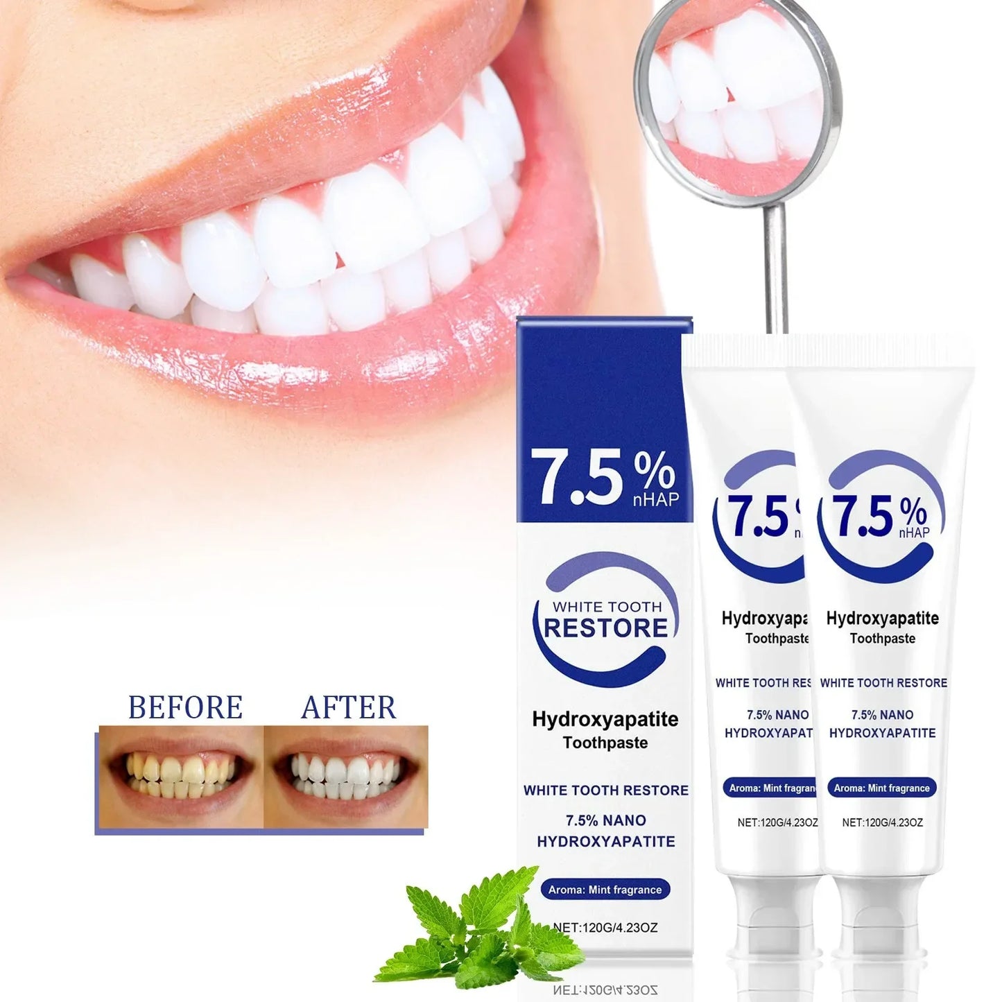 Free Hydroxyapatite Enamel Repairing Breath Freshening Whitening Toothpaste