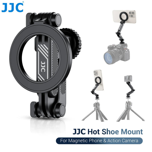 JJC Cold Shoe Smartphone Holder, Magsafe Camera, Smartphone Holder, Tripod, Magnet, Cold Shoe Included, 1/4 Screw Hole, Attaches to Camera Hot Shoe, One Hand Operation, Horizontal Position, Vertical