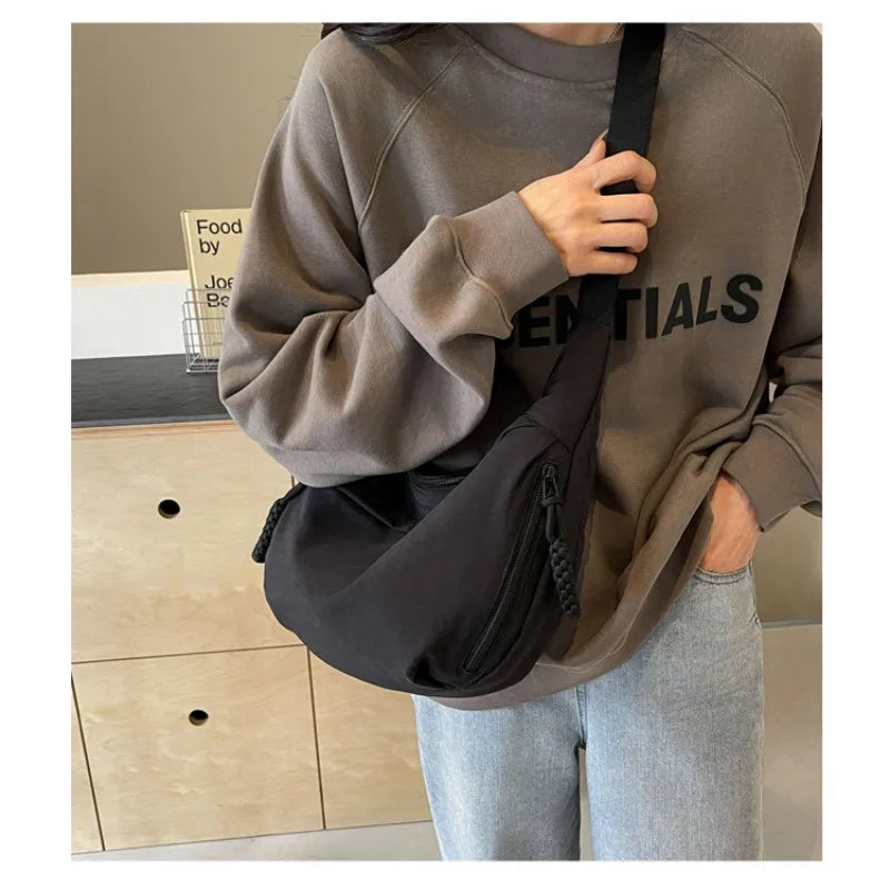 Women's Fashion Plain Color Nylon Crossbody Bag
