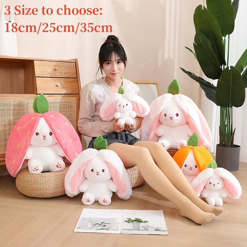 Strawberry Bunny Transformed into Little Rabbit Fruit Doll Plush Toy