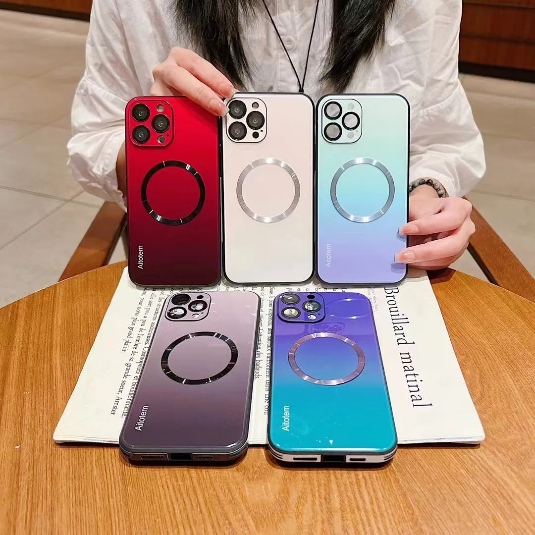 Gradient Magnetic Glass Protective Case For iPhone