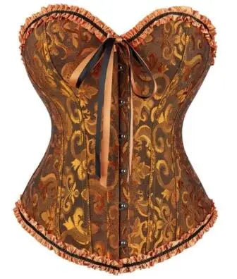 Women's Lacing Corset Top Satin Floral Boned Overbust Body Shaper Bustier