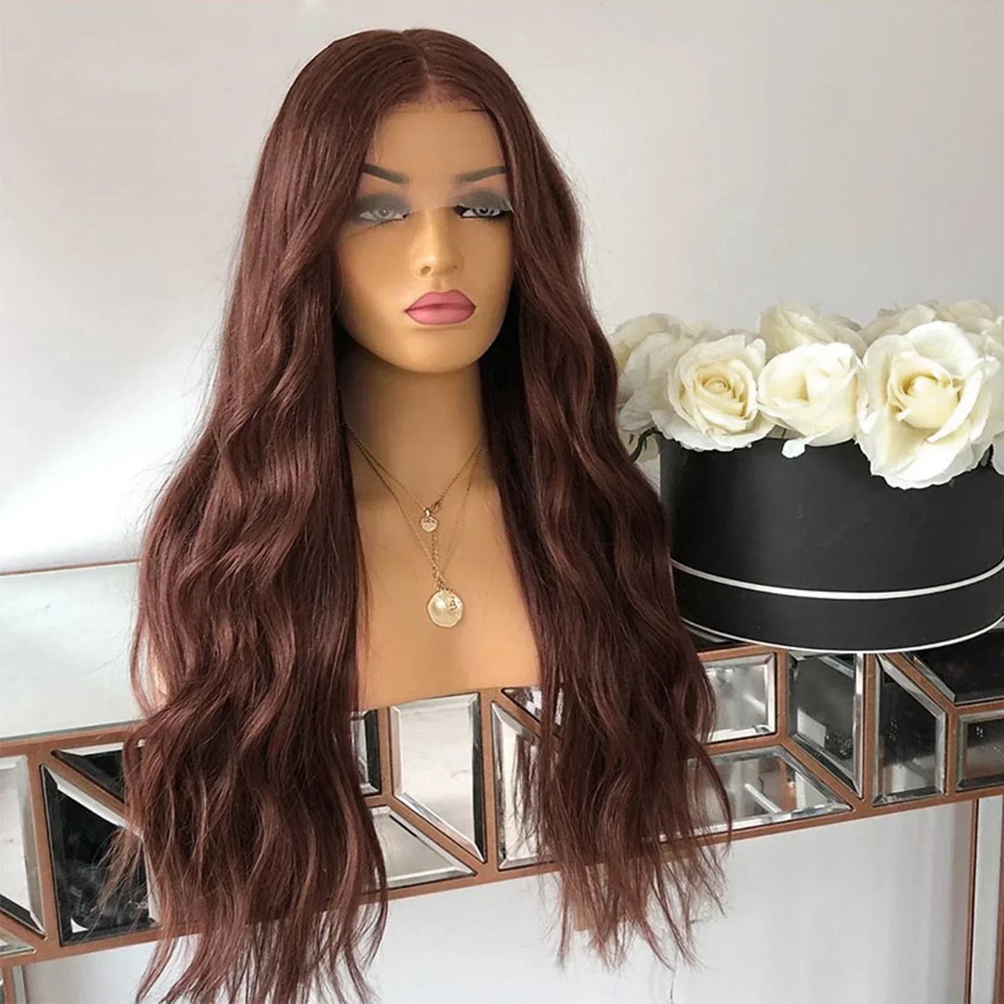 Glueless Brown Long Hair Brazilian Body Wavy Wigs