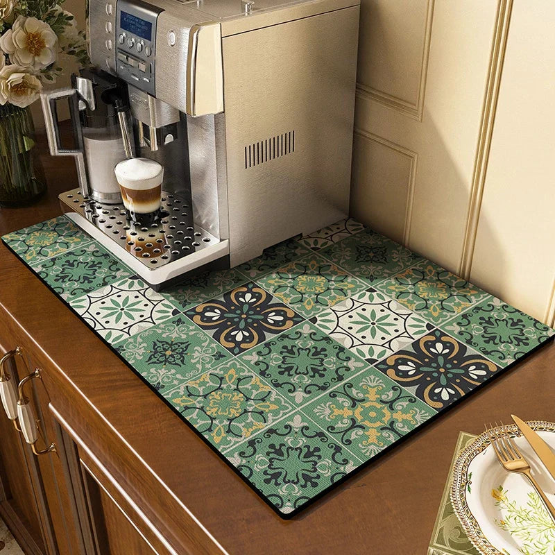 Retro Quick-Drying Water-Draining Mat for Kitchen Bar Countertops