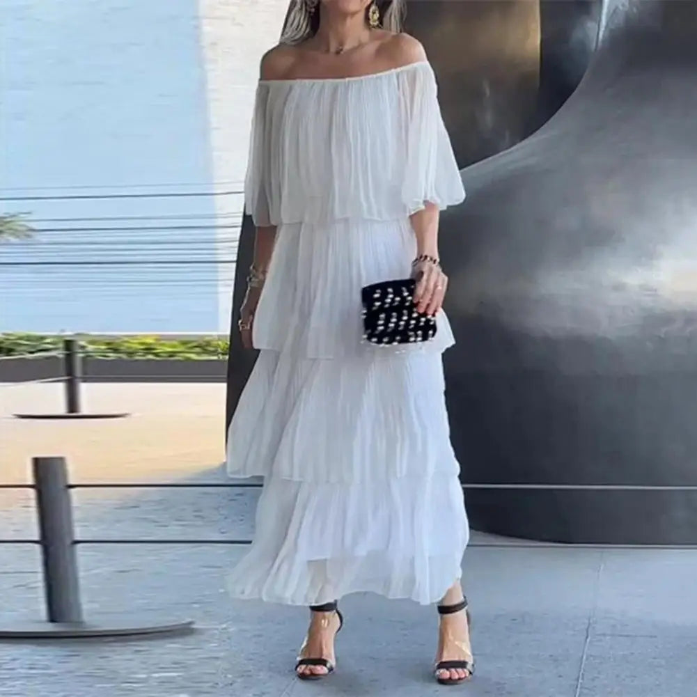 Elegant chiffon cake long dress