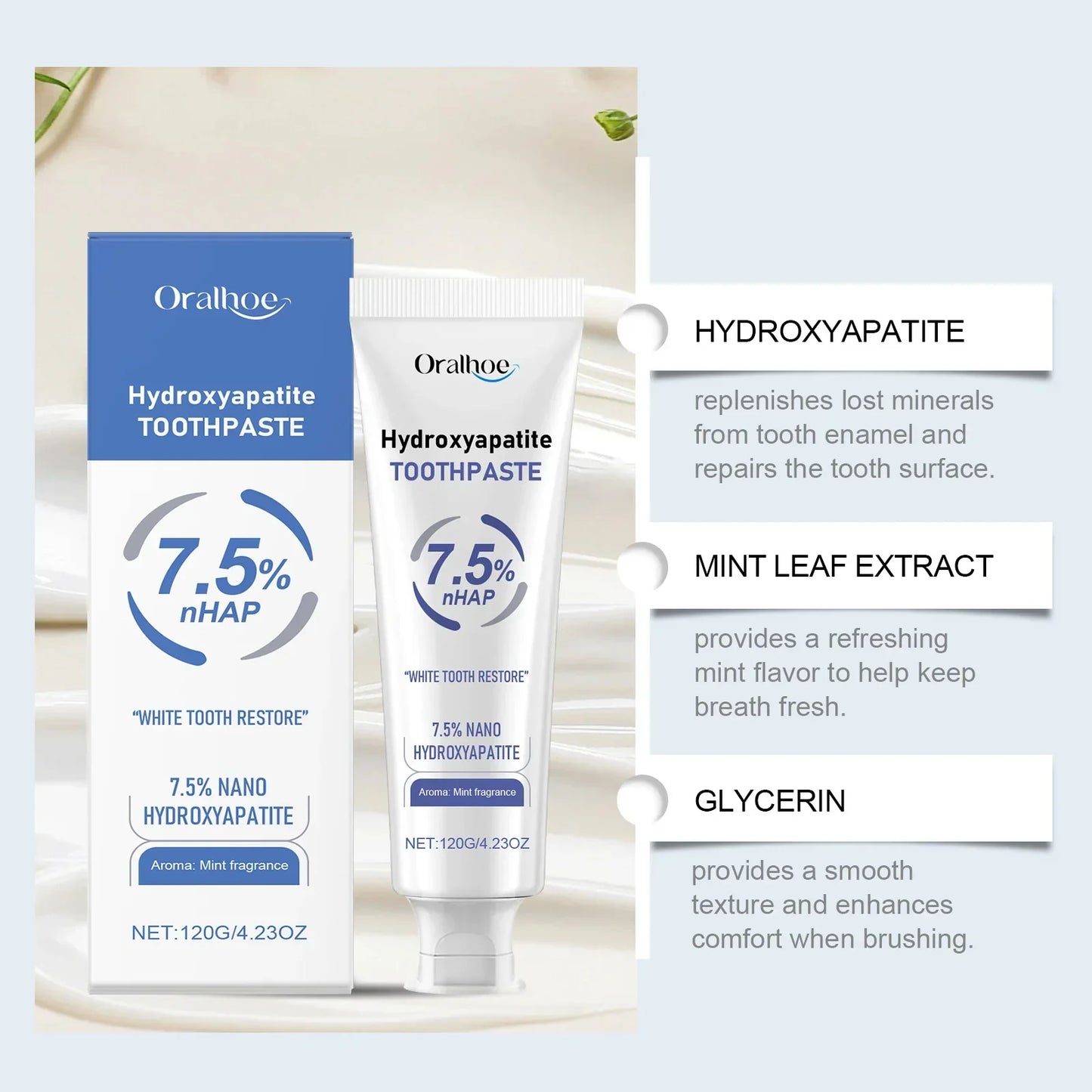 Free Hydroxyapatite Toothpaste | Enamel Repair | Breath Freshening |Effective whitening