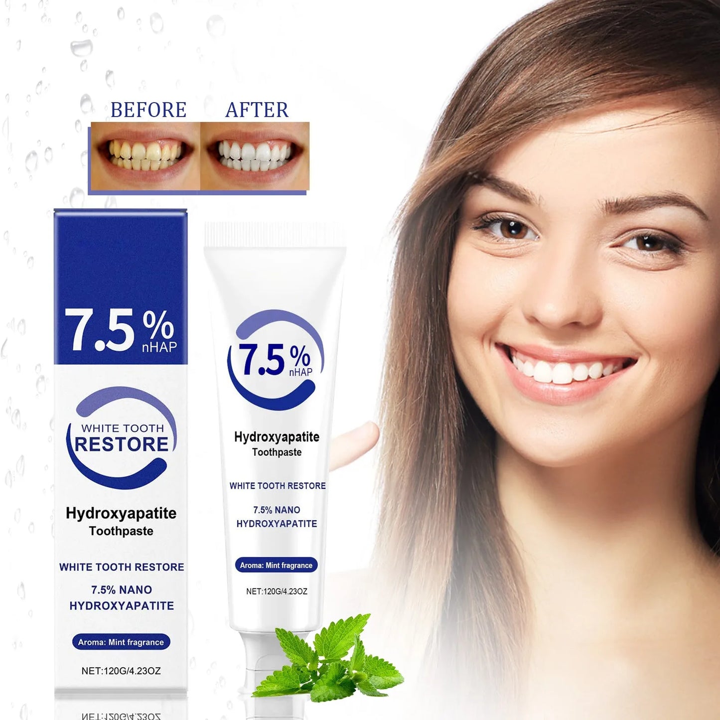 Free Hydroxyapatite Enamel Repairing Breath Freshening Whitening Toothpaste