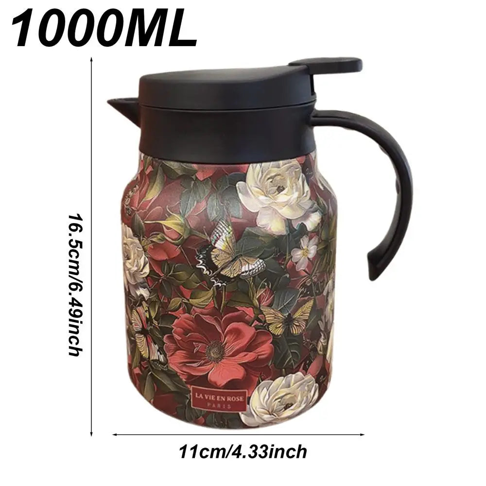 Vintage Floral Pattern Tea Thermos – Built-In Infuser