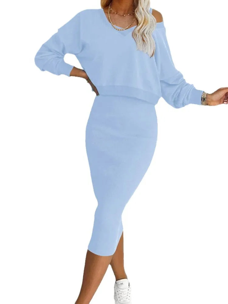 Vest Dress and V-Neck Sweatshirt Set