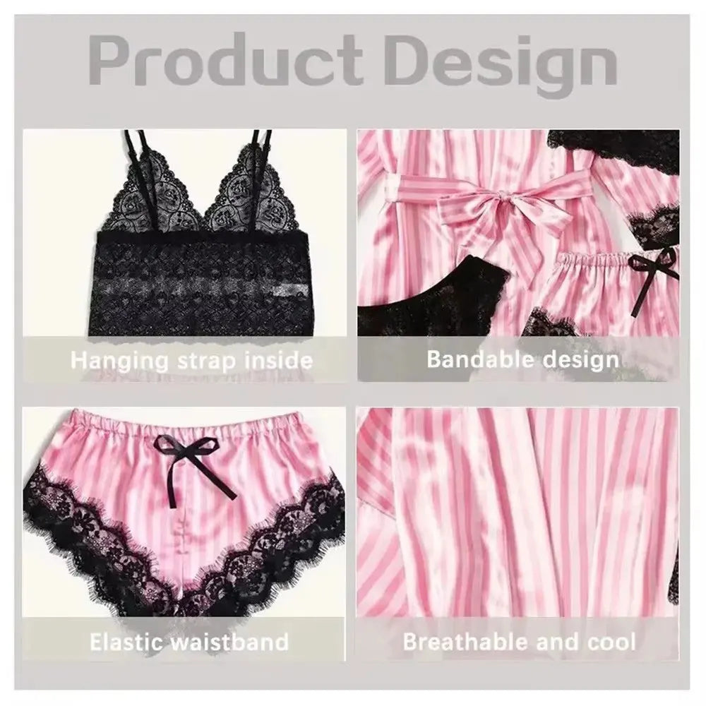 Valentine's Day 4 sets of lace satin sling pajamas set
