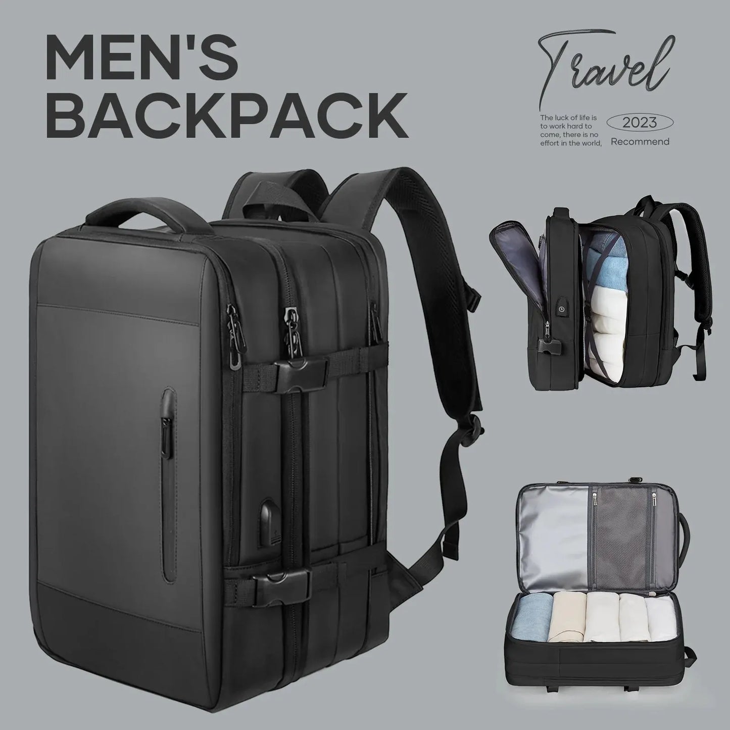 Grey Leather Waterproof Anti-Theft Business Backpack - Large Travel & Hiking Carry-On for Men