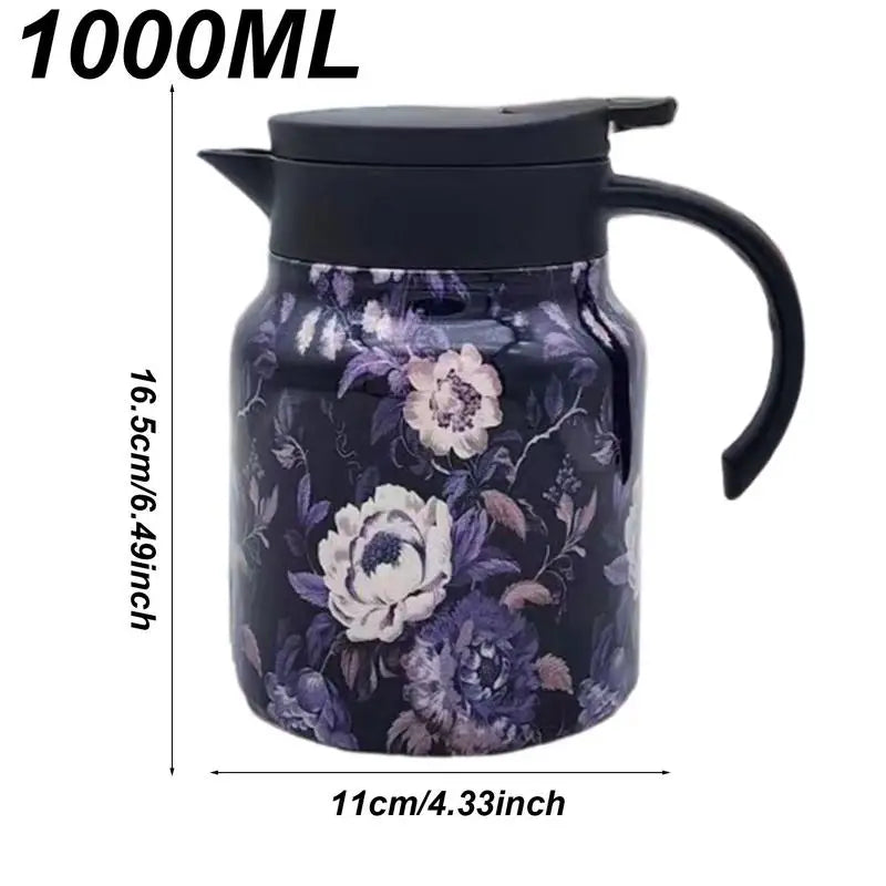 Vintage Floral Pattern Tea Thermos – Built-In Infuser