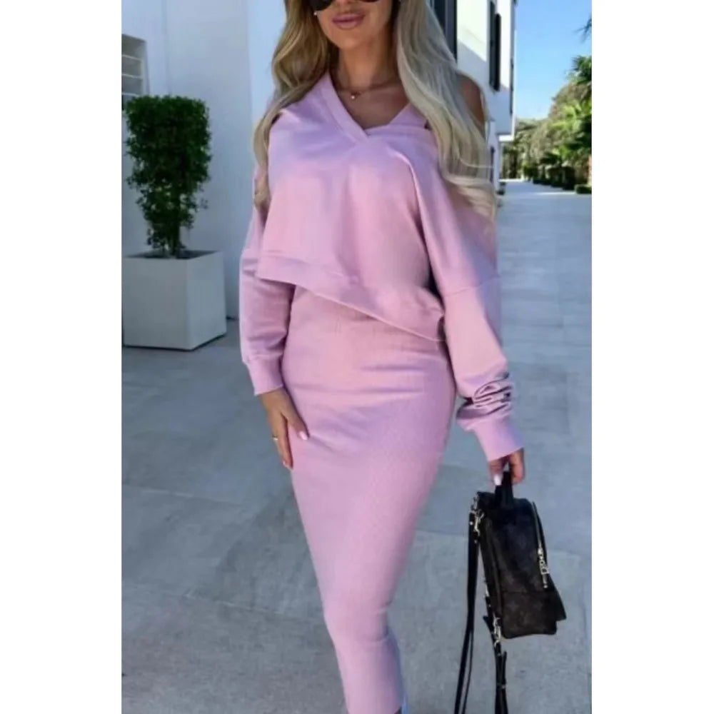 Vest Dress and V-Neck Sweatshirt Set