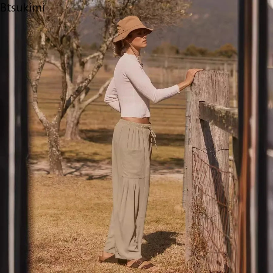 Women's Linen Wide Leg Pants with Pockets