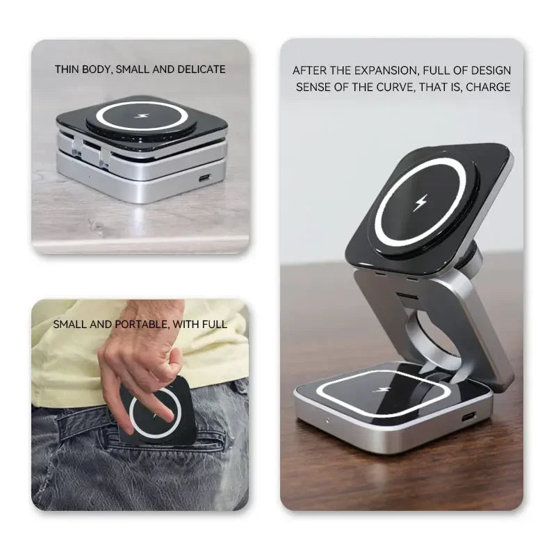 3 in 1 Wireless Charger Stand Magnetic Folding Stand for Apple iPhones Headphones Watch