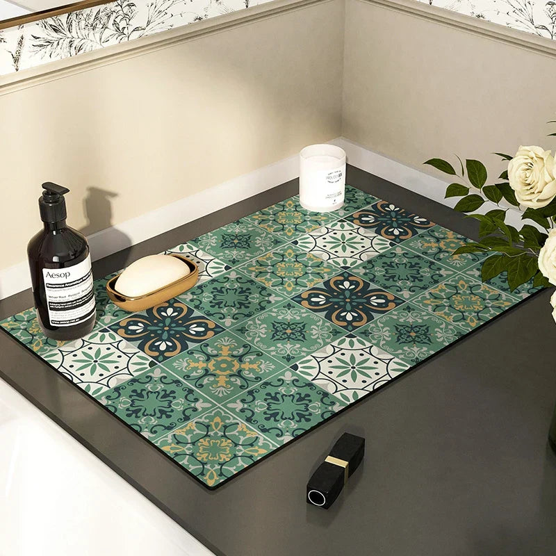 Retro Quick-Drying Water-Draining Mat for Kitchen Bar Countertops
