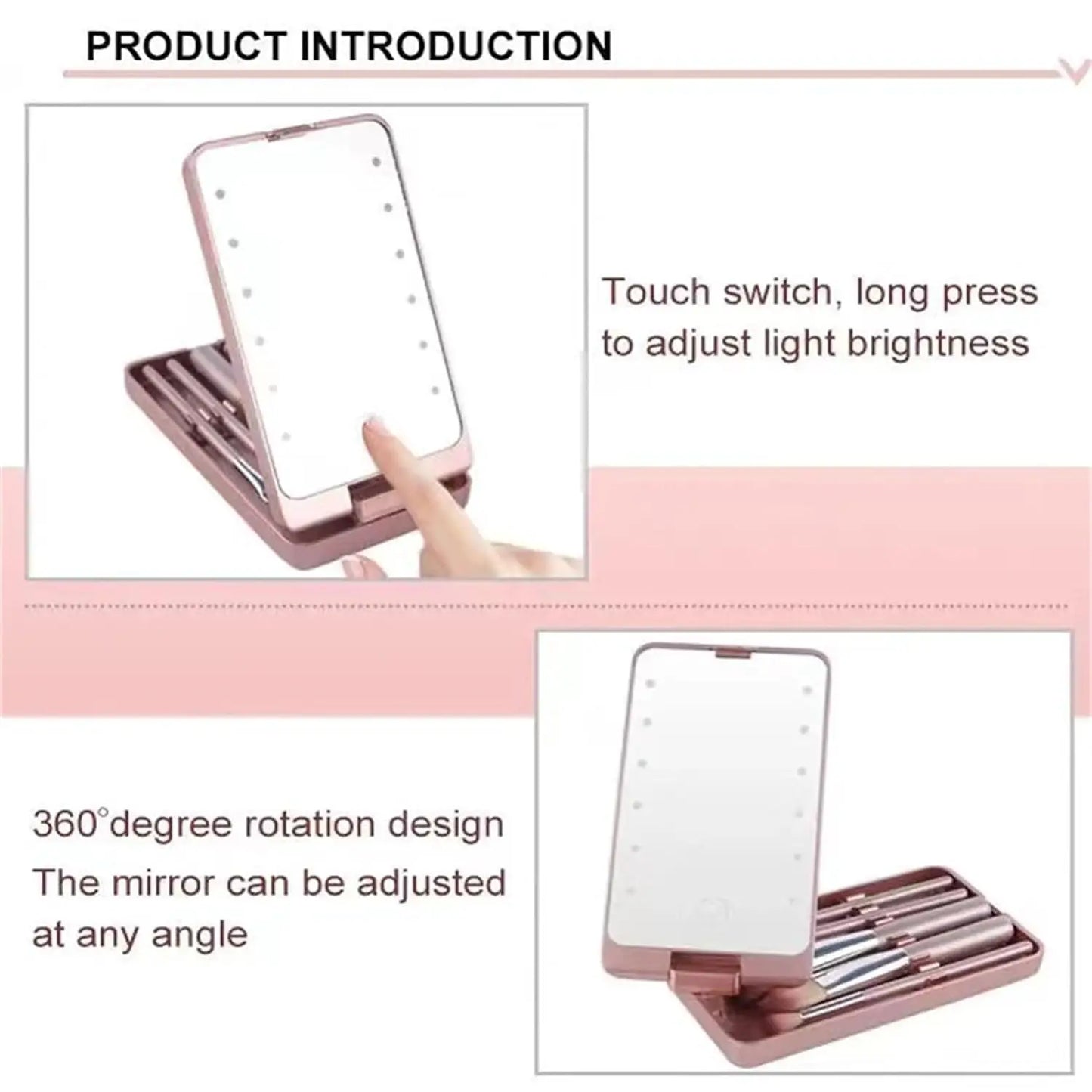 Travel Makeup Brush Set with LED light