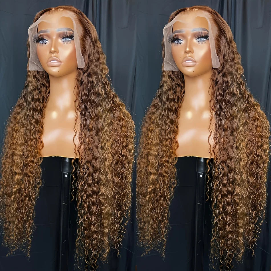 Water Wave Highlight Ombre Color Invisi Strap Snug Fit 360 Skin Lace Frontal Wig Glueless Human Hair
