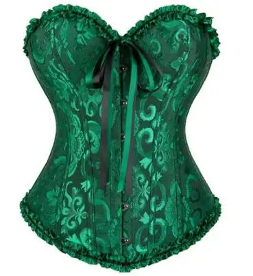 Women's Lacing Corset Top Satin Floral Boned Overbust Body Shaper Bustier