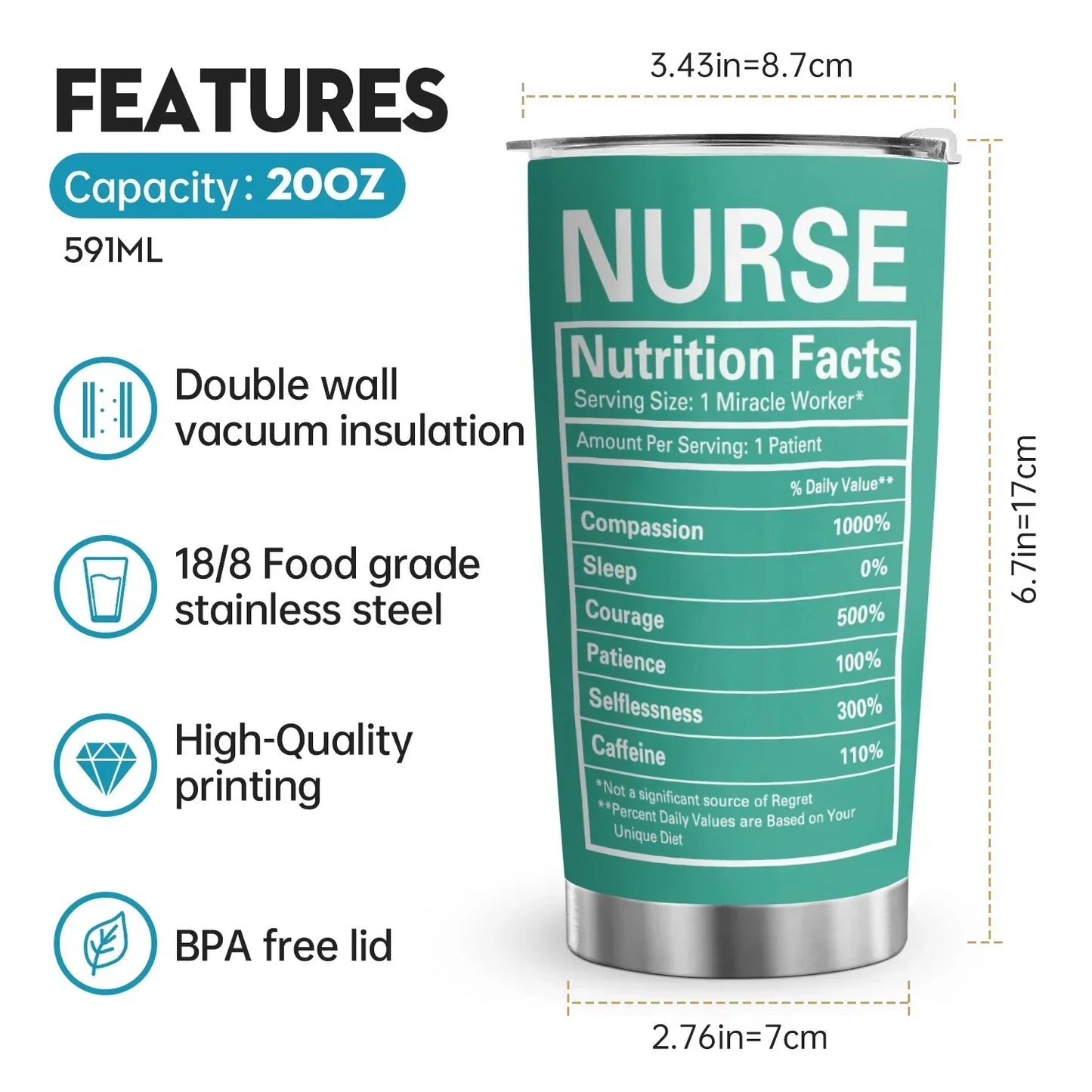 Custom Text and Accessories Tumbler Cup Medical Gift for Nurse