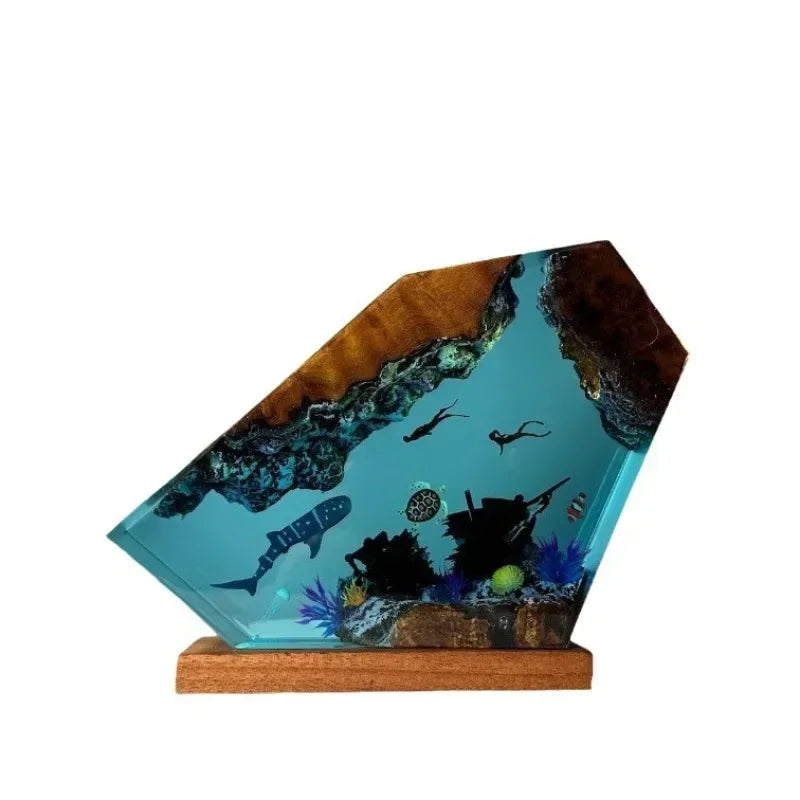 Great White Shark and Turtle Resin Night Light